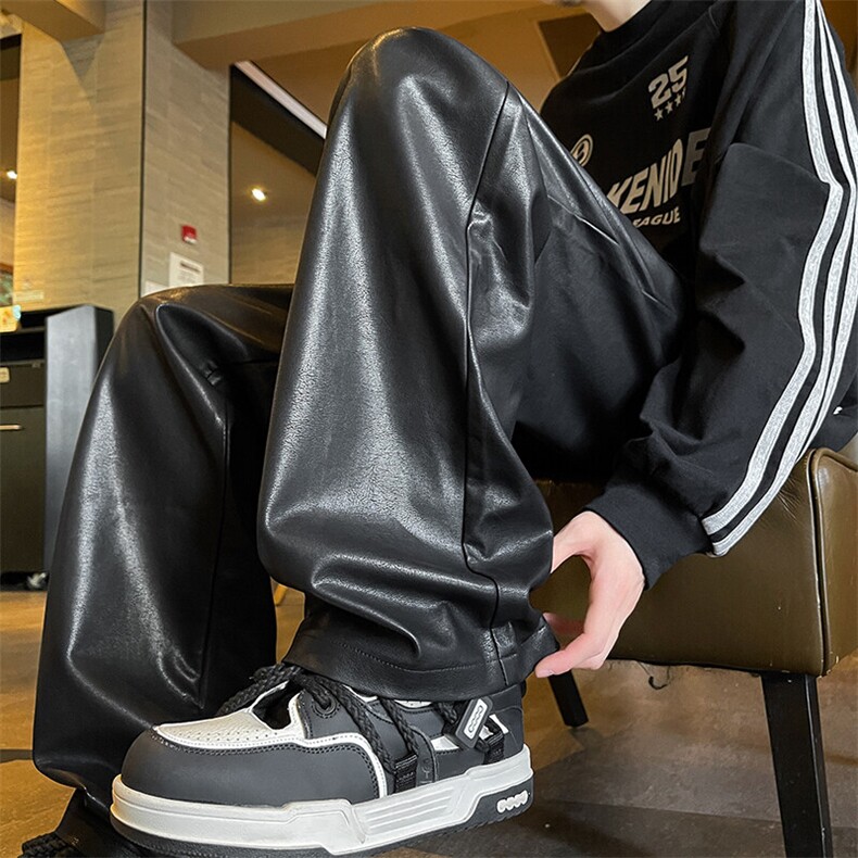 8XL-M特大码皮裤男直通休闲裤软软PU皮宽松阔腿男K9102P75控95,男装皮裤,电商D206-1