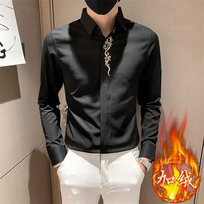 301A-1/CS310/P652025男士秋冬男社会精神小伙加绒纯色绣花衬衫,男装衬衫,星座301A-1