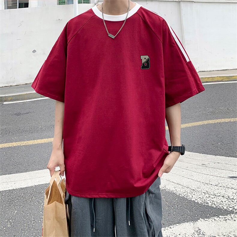 夏季美式高街重磅纯棉三条杠织带撞色男女短袖T恤ZD617-特P30,男装T恤,电商A486-1