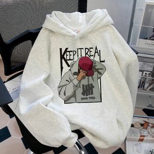 美式复古hiphop潮牌印花连帽卫衣男女秋冬款重磅高街vibe加绒外套图片
