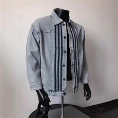 美式覆古三条杠翻领牛仔外套男潮流百搭短款工装夹克JK891-P73，男装工装外套，星座208-5