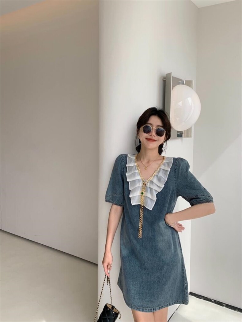 夏季薄款牛仔连衣裙，女装连衣裙，肆尔