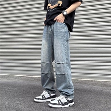 美式vibe裤子高街水洗牛仔裤男设计感小众拉链裤KM883P42，男装牛仔裤，星座1116-2