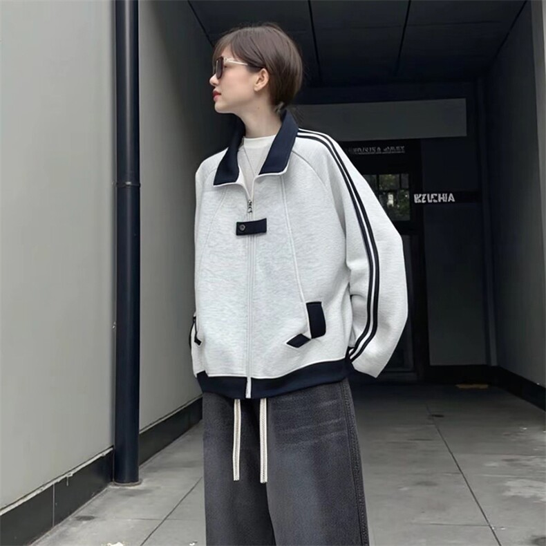 抖音得物品质秋冬美式高街重磅结构拼接织带翻领卫衣夹克外套W113,男装夹克,电商A486