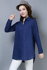 中长款纯色长袖时尚2024秋季休闲排多扣衬衫休闲棉麻百搭套头，女装衬衫，风姿绰