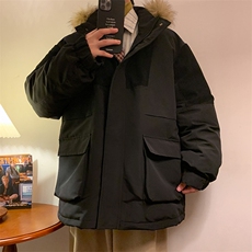 港风2026新品冬季宽松撞色棉服派克服毛领冬装加厚外套D009-P145，男装棉衣，星座717