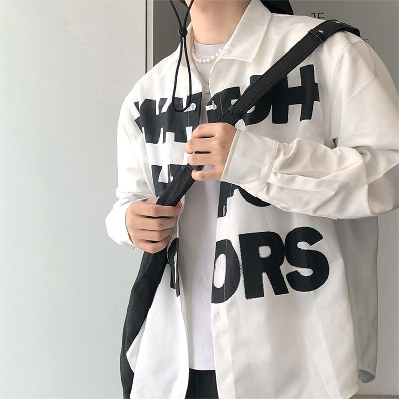 衬衫高级感标语字母外套男女春夏季宽松休闲松弛慵懒衬衣CS1004,男装衬衫,星座516A