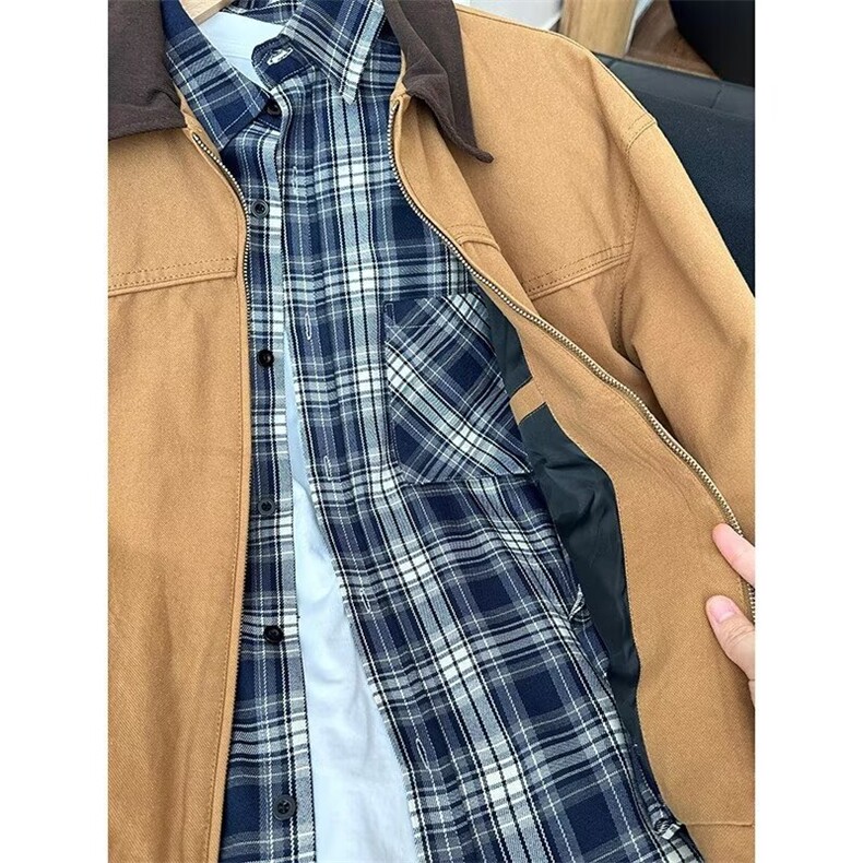 年新款秋男生上衣夹克格子内衬宽松男女休闲翻领外套JK513P65,男装夹克,星座1013-5