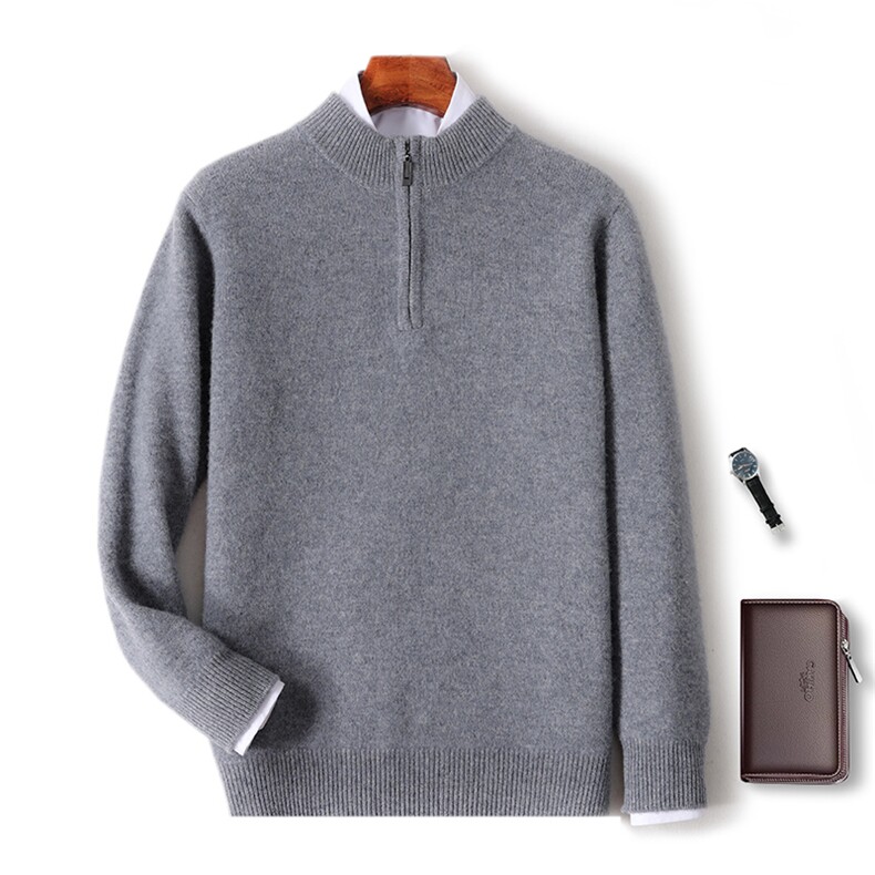 秋冬季新款舒适时尚百搭七针拉链半高羊毛衫，男装羊毛衫，牧圣羊绒