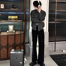粉色皮衣外套男秋季高级感痞帅飞行员猎装美式机车服夹克男模穿搭，男装夹克，星座910-5