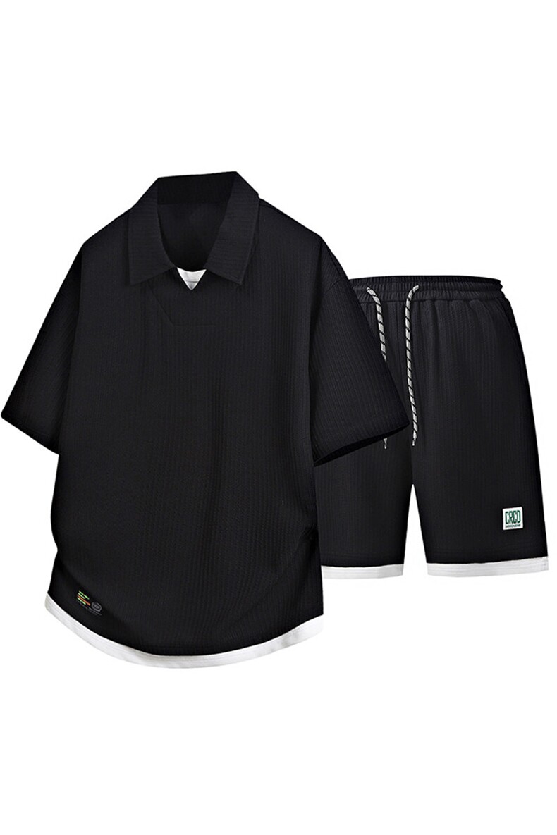 立体得物套装夏季潮牌痞帅宽松拼接短袖休闲两件套A436-T09-P65,男装休闲套装,电商A436