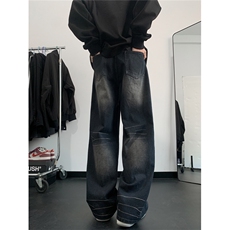 高街潮牌直筒宽松阔腿裤2024美式复古休闲宽松牛仔裤男K7607-P46，男装牛仔裤，星座512-3