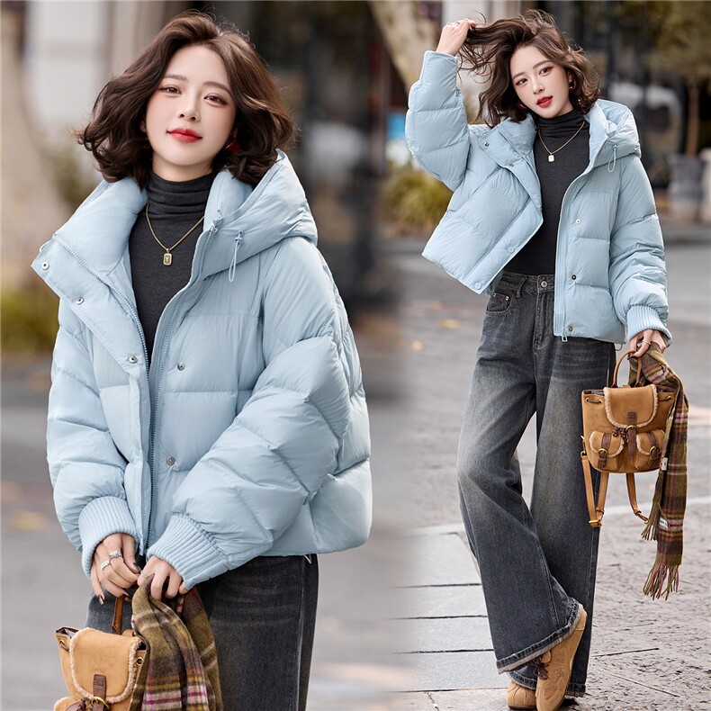 小个子90绒羽绒服短外套女2025冬季韩系休闲宽松显瘦白鸭绒面包服，女装羽绒服，辉之琳