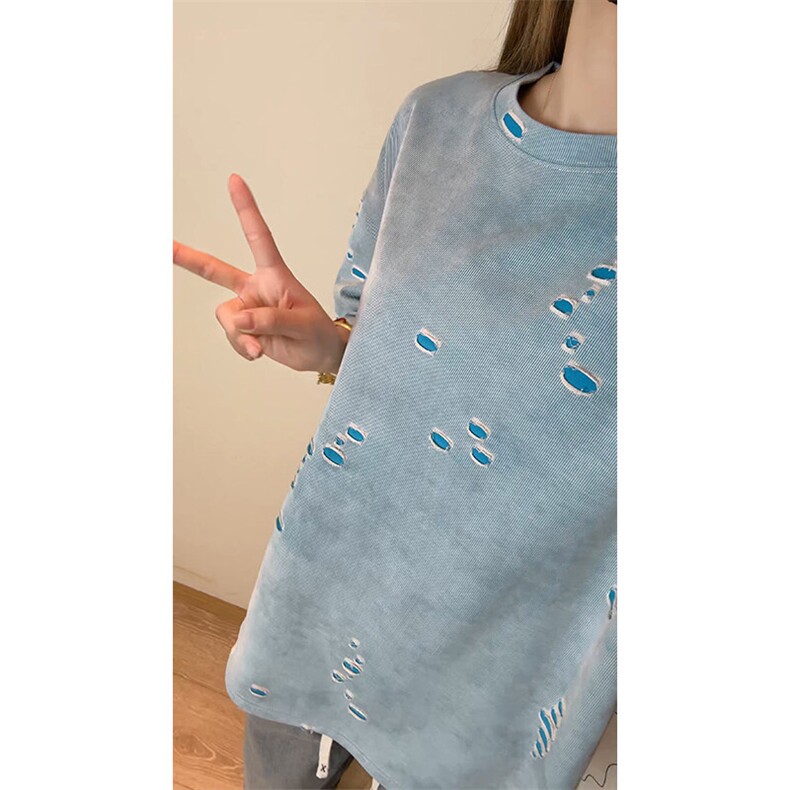 美式破洞短袖T恤男夏季潮牌半袖衣服宽松重磅体恤衫T3650-特价P33,男装T恤,电商A007