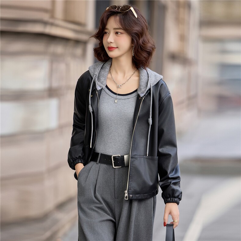 【冬季女装新款】可脱卸毛线帽加绒加厚皮棉P-145,女装皮衣,简古