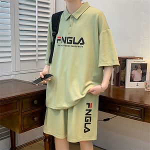 夏装青少年纯色半袖运动套装创意印花短裤T恤男女 6623-P70控价98图片