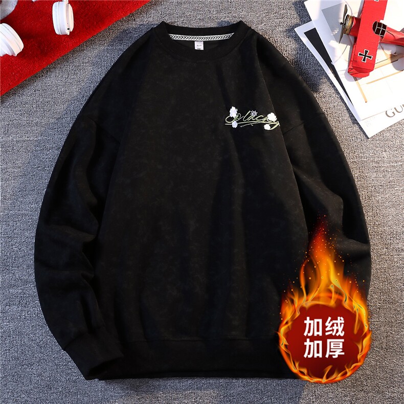 ！2025秋冬新款男士加绒加厚保暖刺绣圆领卫衣WY33JR特P45,男装棉衣,电商B220