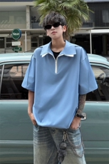 男士夏季冰丝凉感透气短袖衬衫美式青春拼色拼接设计感衬衫T恤，男装衬衫，电商B319