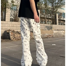 美式风泼墨印花直筒牛仔裤男女高街潮流休闲垂感百搭阔腿裤子，男装牛仔裤，星座506A