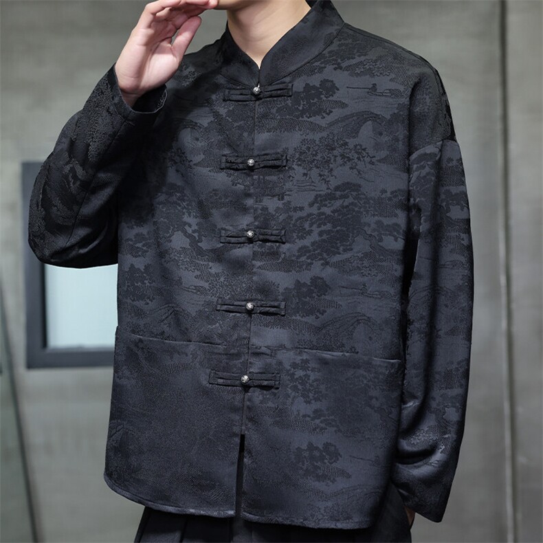 2025春季新款男装风汉服衬衣新中式唐装金属盘扣衬衫C169-P65,男装衬衫,电商B277(原6028)