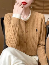 早秋新款2024针织衫开衫外套上衣拼接假两件拼色气质洋气毛衣外搭，女装针织衫/毛衣，鄂维那特