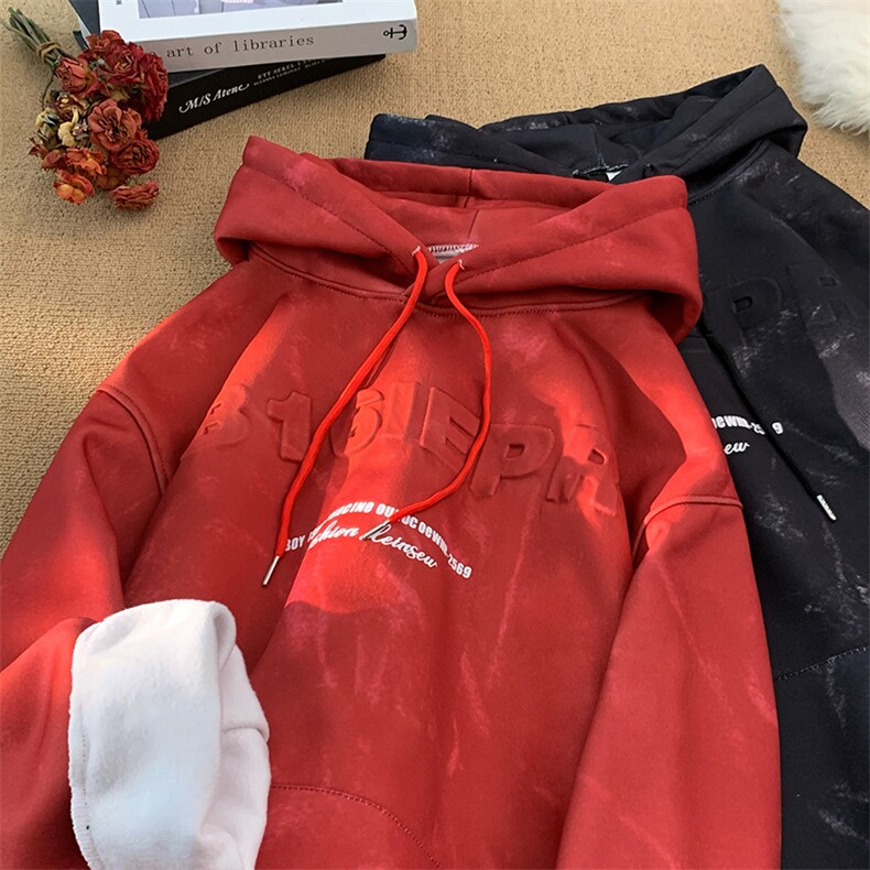抖音得物高品质砂洗钢印连帽加绒卫衣,男装卫衣,星座410-6（原星座1304-1）