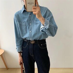 【素妮】2022春款双口袋牛仔衬衫,女装衬衫,素妮