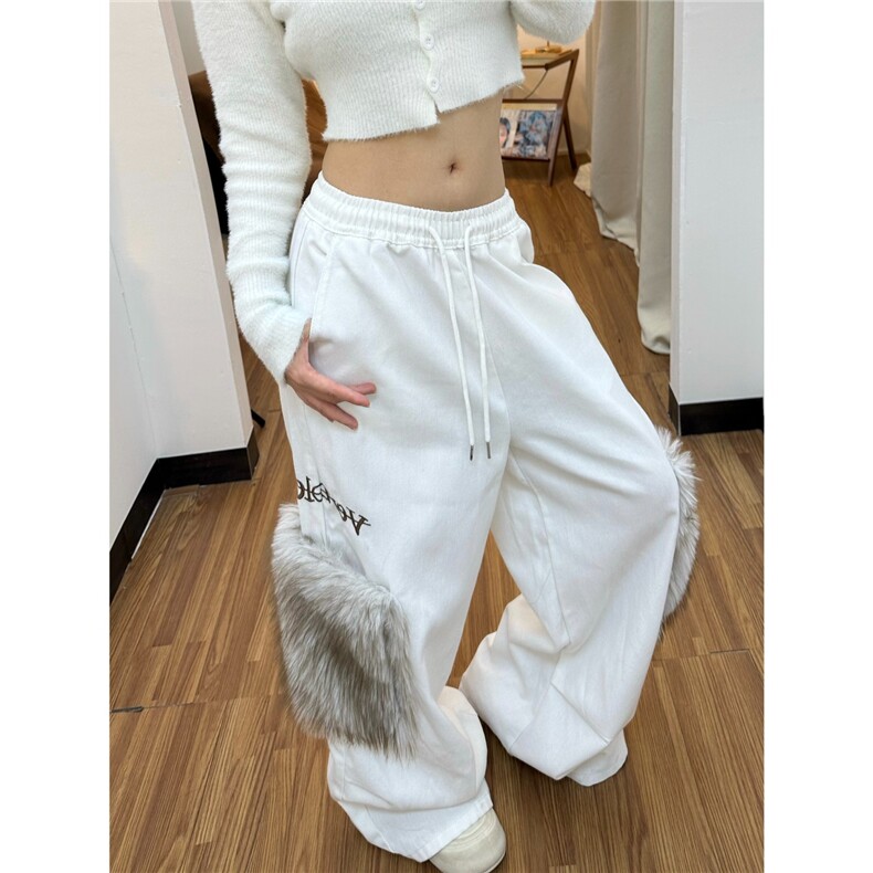 毛绒大口袋休闲裤裤子女冬季新款宽松加绒阔腿拖地裤LB31544-P55,男装卫衣,星座1008