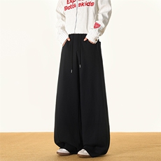 8XL-M灰色抽绳休闲裤男宽松阔腿裤卫裤设计感拖地裤男裤K9174P58，男装休闲裤，电商D206-1