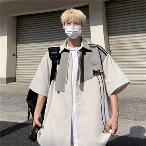 衬衫拼接原宿潮流标准新款男潮简约五分袖夏季W1266-P40图片