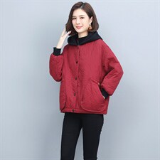 品牌折扣外贸剪标女装秋冬复古棉质连帽棉衣外套短款加厚保暖棉袄，女装棉衣/棉服，独衣靓