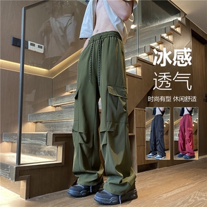 夏季新款潮流冰丝透气工装口袋宽松休闲裤B315-K24180-特P35控68图片