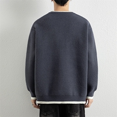 25862-特P62秋季时尚圆领毛衣开衫男针织衫纯色假两件宽松打底衫，男装针织衫/毛衣，电商D310B