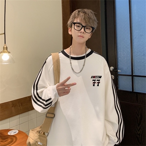 美式三杠条纹复圆领卫衣秋冬男女宽松长袖SW2484 -P45控68 50棉图片