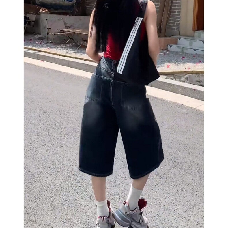 美式复古七分牛仔裤女夏季阔腿八分中裤直筒高腰显瘦过膝梧桐短裤,男装牛仔裤,星座601-1