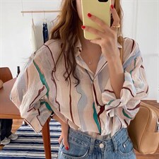 夏季新款韩版洋气时尚条纹衬衫防晒衣，女装衬衫，L·H·X