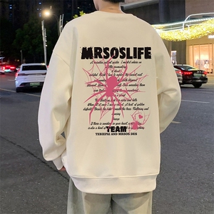 W558P35运动美式印花圆领卫衣男秋冬长袖打底衫宽松外套图片