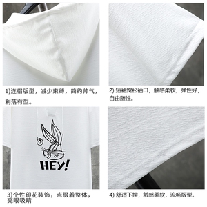 LD54179-P45 连帽短袖t恤男大码胖子带帽五分袖中袖 展架图片
