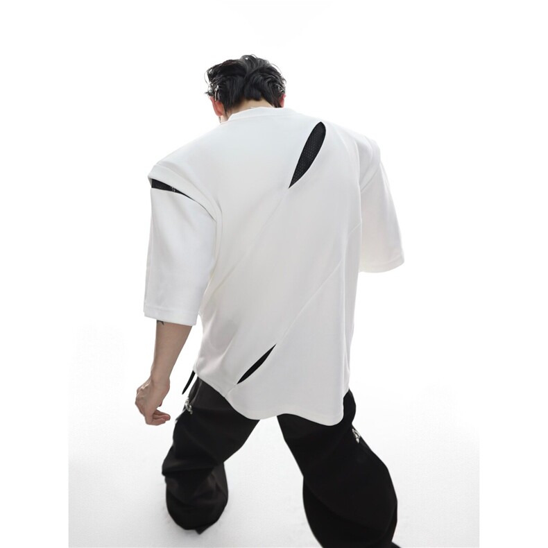 现货美式破洞短袖t恤痞帅青少年宽松垫肩圆领半截袖男T恤TX147p35,男装T恤,星座302B-3