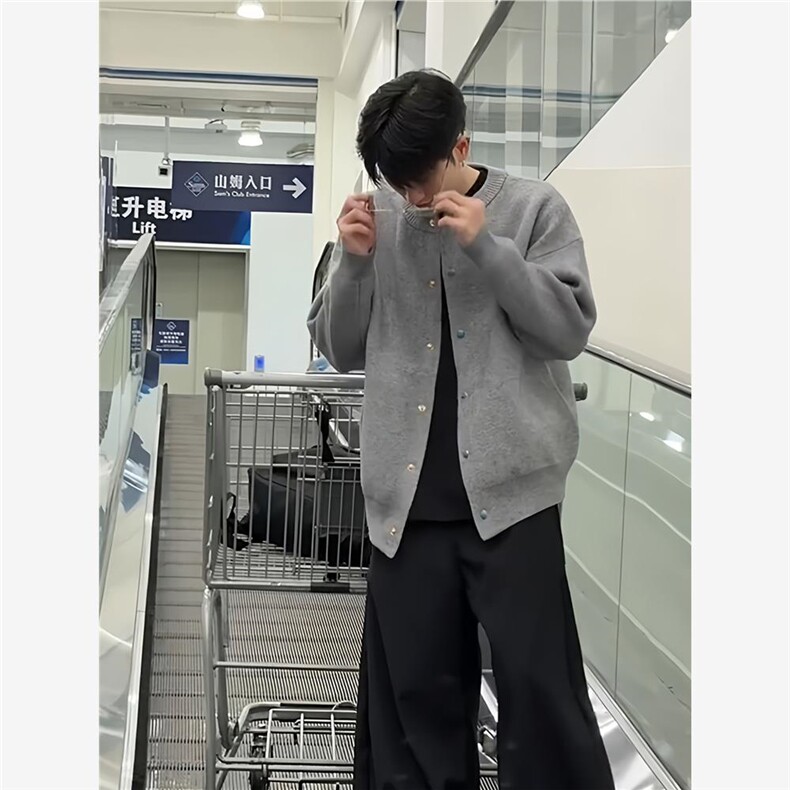 网图M2801-特P60针织开衫男春秋夹克宽松高级感开衫纯色外套潮,男装夹克,电商D310B