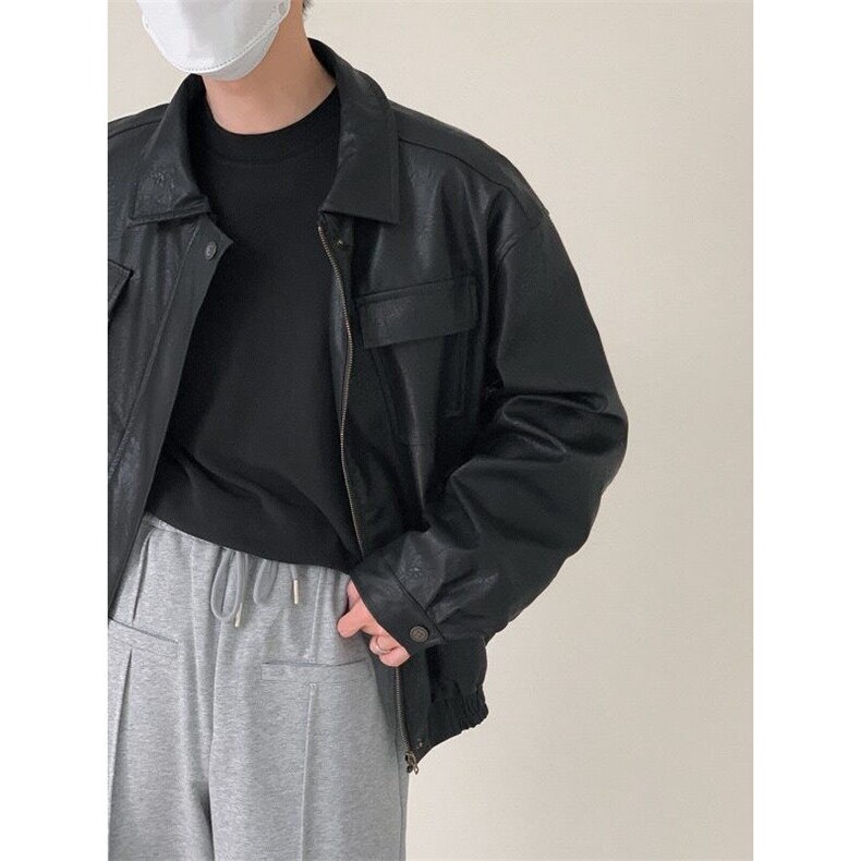 痞帅Pu皮衣小众设计感双拉链垫肩皮夹克男机车服秋冬外套PW637,男装夹克,星座1116A（原606A-3）