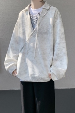 WY10151-特P48控88小众扎染撞色拼接条纹假两件大码男宽松卫衣，男装卫衣，电商A059
