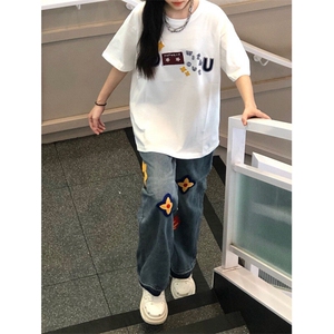 【有货】S809HH-特P52 重工艺花瓣刺绣水洗牛仔裤男女设计感裤子图片