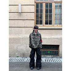 美式复古水洗迷彩刺绣连帽卫衣外套男秋冬季宽松休闲帽衫夹克，男装夹克，星座506A