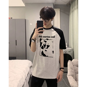 抖音得物品质二开240克宽松纯棉美式潮牌插肩三杠织带短袖T恤图片