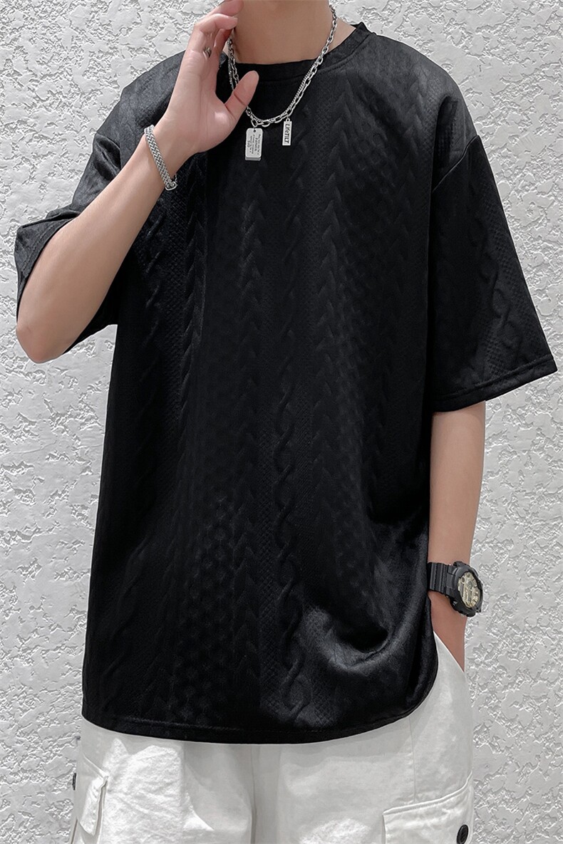 2024夏季新款巴洛克华夫格贴标休闲宽松男短袖A161-TH01-P35,男装T恤,电商A161-2