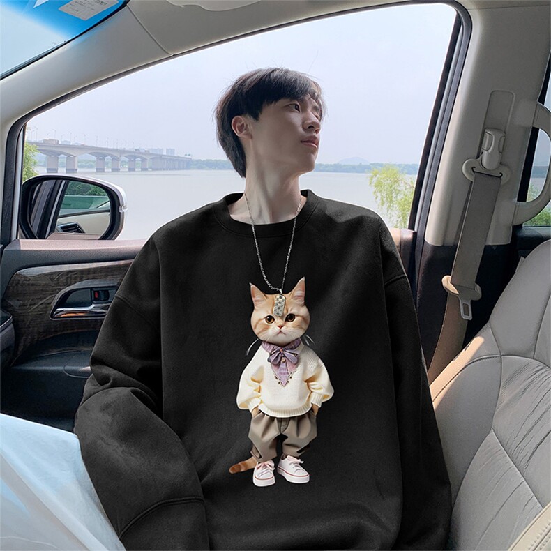 抖音得物高品质日系猫咪麂皮绒宽松圆领卫衣wyjp4048-特p35控69,男装卫衣,星座605(原A050)