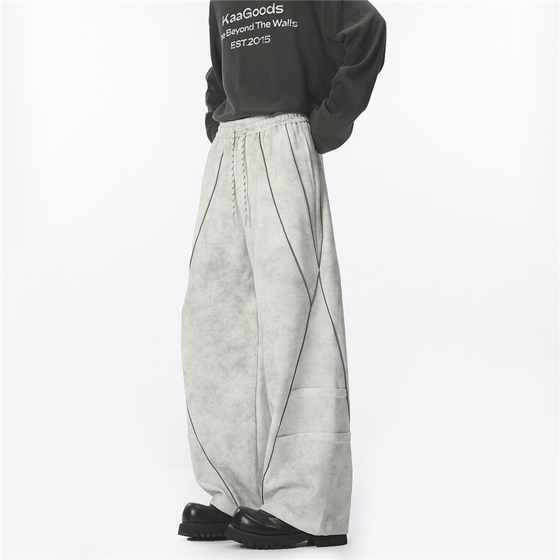 拼接反光条设计阔腿弯刀直筒裤大码M-5XL潮牌卫裤WK78065P68控108，男装休闲裤，星座227-7