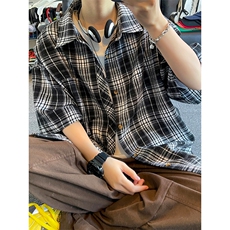 韩版潮流复古格子大码翻领短袖衬衫内搭外套DC2219-P24【特价】，男装T恤，电商A007
