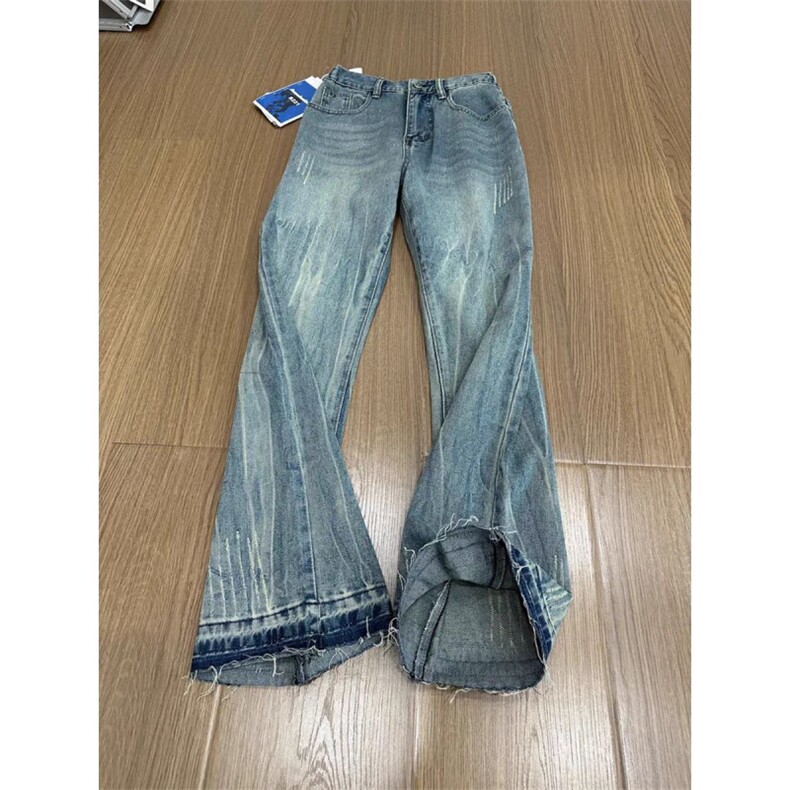 复古猫爪痕牛仔裤男高街窄版显瘦直筒裤cleanfit微喇裤LA4644-P48图片
